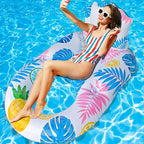 Inflatable Pool Float Adult - Light Up Pool Floaties Lounger Floats Floating Chair Raft with Cup Phone Holder - Pool Chairs for in Pool for Adults Large Size Summer Beach Lake Lounge