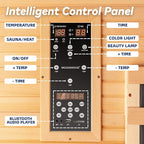 Woodbridge Infrared Home Sauna Room 1 Person Hemlock Wooden Indoor Sauna with 7 Carbon Heaters, Red Light Therapy, Bluetooth Speaker, Intelligent Control Panel, Tempered Glass & Top Vent