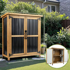 Outdoor Storage Cabinet, Small Wood & Metal Storage Shed with Lockable Doors & Adjustable Shelves, Vertical Outdoor Cabinets for Patio Backyard,Garden Tool Shed and Accessories, Brown