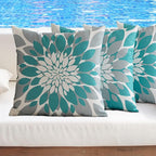 Qahing Pack of 4 Outdoor Waterproof Pillow Covers 18x18 Decorative Outdoor Throw Pillows Garden Square Cushion Cases for Patio Furniture, Couch, Tent Sunbrella, Bench, Teal Turquoise Grey