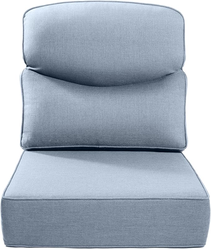 Luxury 22x24/22x25 6-Inch Smile Outdoor Cushions - 1 Set Deep Seat Water-Resistant Patio Chair Cushion for Wicker Rattan Wood Metal Furniture Chair Glider Rocker Loveseat Sofa - Baby Blue