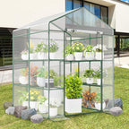 Happygrill Walk-in Greenhouse, Winter Hot House w/4 Tiers, 8 Shelves, Roll-up Zippered Door, Waterproof PVC Film, Portable Greenhouses for Outdoors for Potted Plants, Fruits, Vegetables, Flowers