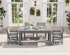 SERWALL 5 Piece Outdoor Dining Table Sets for 4 with 1 Umbrella Hole Cut-Out Rectangular Table and 4 Textilene Chairs, HDPE Dining Table Sets for Garden, Backyard, Poolside, Gray