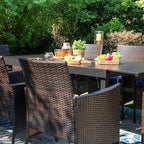 PHI VILLA 7 Pieces Outdoor Dining Set for 6, Expandable Rectangular Metal Table & Wicker Chairs with Cushions, Large Furniture Set for Patio, Deck, Yard, Porch