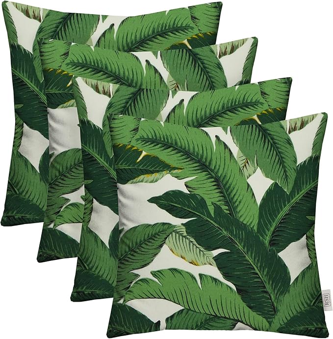RSH Décor: Set of 4 Square Throw Pillows | Indoor/Outdoor All Weather Polyester Fabric | Decorative Accent Pillows for Patio Furniture | Reversible | 24" x 24" | Swaying Palms Aloe