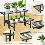 2 Tier Stackable Plant Stand Indoor Outdoor, Freestanding Tiered Folding Heavy Duty Metal Ladder Plant Shelf, Multiple Plant Pot Holder Display Rack for Living Room Garden Balcony Patio, Black