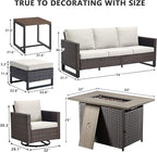 HUMMUH 7 Piece Patio Furniture Set with Fire Pit 41in 55,000 BTU,Wicker Outdoor Conversation Sets - Patio Swivel Chairs Sofa Ottomans,Side Table for Porch,Garden,Backyard