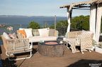 Elementi | Bundle Columbia Gas Fire Pit Cast Concrete Semi-Round Fire Table, Outdoor Fire Pit Electronic Ignition | Canvas Cover, Lava Rock Included | Natural Gas