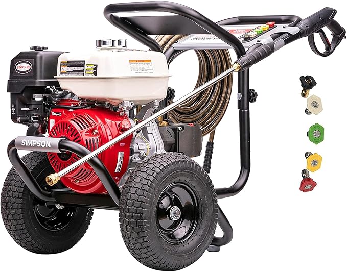 SIMPSON Cleaning PS60869 PowerShot 4000 PSI Gas Pressure Washer, 3.5 GPM AAA Triplex Pump, Honda GX270 Engine, Includes Spray Gun, Wand, 5 QC Nozzle Tips, 3/8-inch x 50-Foot Monster Hose, 49-State