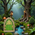 Green Mini Fairy Garden Door for Tree, 3D Miniature Fairy Door for Fairytale Tiny House Doors, Bonsai Terrarium Micro Landscape Decoration Accessories Garden Miniatures