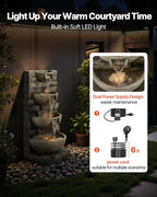 VEVOR Outdoor Water Fountain, 35.63 in Height Fountain and Waterfall, 4-Tier Floor Standing Cascading Fountains with LED Light and Pump, Block Stack Style, for Outdoor Indoor Garden, Patio & Backyard