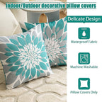 Qahing Pack of 4 Outdoor Waterproof Pillow Covers 18x18 Decorative Outdoor Throw Pillows Garden Square Cushion Cases for Patio Furniture, Couch, Tent Sunbrella, Bench, Teal Turquoise Grey