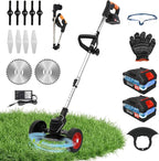 ALSO GO Cordless Weed Wacker, Grass Trimmer Fordable with 2 pcs Batteries & Charger, 3 in 1 Stringless Lightweight Weed Eater/Brush Cutter/Edger/Mower with 3 Types Blade & Wheels for Garden Yard Lawn