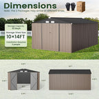 GVDV 10x14 FT Outdoor Metal Storage Shed, Durable Garden Shed with Updated Frame Structure for Backyard, Patio, Tool Storage, All-Weather Shelter for Bike, Gardening Tools, Lawn Mowers, Grey