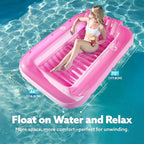 SLOOSH Inflatable Tanning Pool Lounger Float, 70" x 46" Pool Floats Adult with Pillow, 4 in 1 Suntan Tub Raft Floatie,Sunbathing Bed Lounge for Water Blow Up Kids Ball Pit Party Gifts, L-Pink