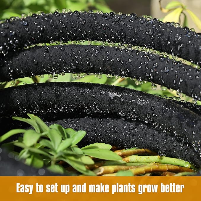 Soaker Hose 100ft for Garden Beds Solid Brass Interface Irrigation Save 70% Water Heavy Duty Rubber 1/2" Diameter Great for gardens/flower beds Accessories Contain Various Connections