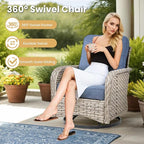 HOOOWOOO Outdoor Sectional Furniture Set,8 Pieces Wicker Patio Conversation Sets,L Shape All Weather Outside Couch Sofa Set with Swivel Rocking Chairs Ottoman,Denim Blue