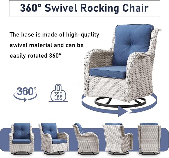 Swivel Rocker Patio Chairs：4 Pieces Patio Swivel Rocker Chairs with Wicker Armrests Patio Swivel Rocking Chair Outdoor Swivel Rocker Patio Chair