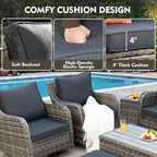 MEISSALIVVE Outdoor Patio Furniture Set with Swivel Chairs, 7 Pieces Wicker Rattan Sofa Couch with Loveseat, Patio Conversation Set with Rocker Patio Chair, 2 Ottomans and Coffee Table (Grey)