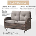 HUMMUH 5-Piece Patio Furniture Set with Fire Pit,Wicker Patio Glider Loveseat Outdoor Swivel Rocker Chairs for Backyard,Poolside,Deck