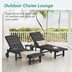 Outdoor Chaise Lounge Chairs with Table, 2-Piece, 26.8” Super Wide Lounge Chair Outdoor, HDPS Pool Chairs with 5 Positions, Patio Lounge Chair with Wheels for Pool,Lawn,Backyard, Black