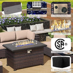 13 Pieces Outdoor Patio Furniture Set with Propane Fire Pit Table Outdoor Furniture Patio Sectional Sofa Conversation Sets w/ETL Approved 43" Gas Outdoor Fire Table & Coffee Table Brown
