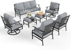 Patio Furniture Set 7 pcs, Outdoor Patio Furniture, 3-Seat Sofa, 2 Single Chairs, 2 Swivel Chairs, 2 Ottomans and 5.75" Extra Thick Cushion, Patio Conversation Set for Backyard Deck,Grey