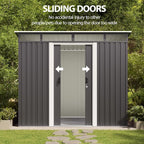 Gizoon 7.4'x5.3' Outdoor Storage Shed Metal Garden Shed with Sliding Lockable Doors, Versatile Tool Bike Shed with Transparent Panel Windows, Outdoor Storage Clearance for Backyard, Patio, Dark Gray