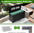 230 Gallon Outdoor Storage Box Waterproof, Extra Large Plastic Outside Deck Box Weatherproof, Resin Patio Storage Bin with Lock and Lids for Pool Equipment and Cusion