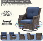 Swivel Patio Chair Outdoors - 360 Degree, Set of 2, Glider Chair with 3.5" Olefin Fabric Cushions (Mixed Grey Rattan/Navy)