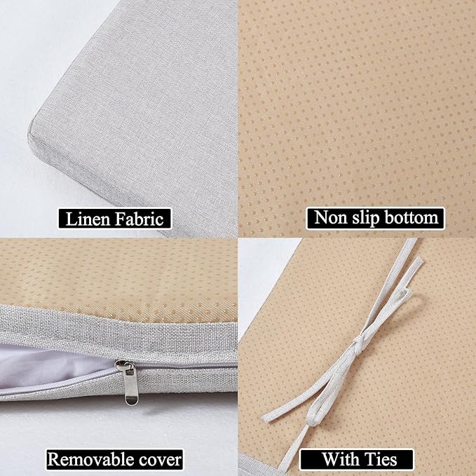36 x 14 Inch Piano Bench cushons for Indoor Furniture with Ties Non Slip Kitchen Dining Room Bench seat Cushion for Show Storage, Window, Settee, Ottoman，Beige
