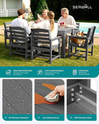 SERWALL Patio Dining Sets for 8, Outdoor Dining Sets for 8 Person with 2 Umbrella Hole Cut-Out Rectangular Tables and 8 Chairs, HDPE Dining Sets for Garden, Backyard, Poolside, Gray