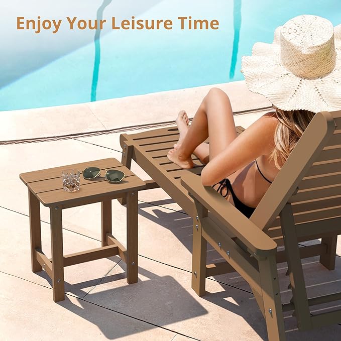 LUE BONA Outdoor Side Table, HDPS Small Adirondack End Table for Patio, Porch, Deck, Weather Resistant, Easy Maintenance, Indoor or Outdoor Use, Brown