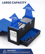 MRAUF MTG Deck Box with Double Commander Display and Dice Tray, Fits 200+ Double Sleeved Cards, Card Storage Box Plus 2 Magnetic Holders& 100Pcs Card Sleeves (Black& Blue)