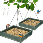 Kingsyard 2 Pack Platform Bird Feeder Tray for Outdoor Hanging - Durable Recycled Plastic & Metal Mesh, Large 3.5 lbs Capacity, Ideal for Attracting Large Birds, Green