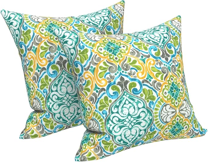 LVTXIII Outdoor Throw Pillow Covers 20 x 20 Inch, Covers ONLY Modern Cute Pattern Decorative Square Toss Pillow Case Pack of 2 for Home Patio Garden Sofa Bed Furniture, Damask Green