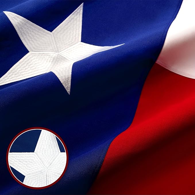 G128 Texas TX State Flag | 10x15 Ft | StormFlyer Series Embroidered 220GSM Spun Polyester | Embroidered Design, Indoor/Outdoor, Brass Grommets, Heavy Duty, All Weather