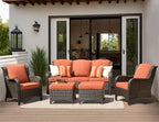 HOOOWOOO Patio Furniture Set,5 Piece Outdoor Furniture Set,Wicker Patio Conversation Couch Chairs Ottoman Set,Orange Red
