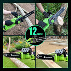 Mini Chainsaw 12inch, Chainsaw Cordless w Automatic Oiler, Handheld Electric Power Chain Saw w Security Lock, Brushless Motor,Chainsaws for Wood/Trees Trimming (Green - 1 battery, 12 INch)