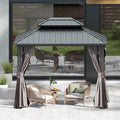 Domi 8’ X 10’ Hardtop Gazebo Canopy with Netting & Curtains, Outdoor Metal Gazebo with Galvanized Steel Double Roof for Patio Lawn and Garden, Gray