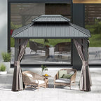 Domi 8’ X 10’ Hardtop Gazebo Canopy with Netting & Curtains, Outdoor Metal Gazebo with Galvanized Steel Double Roof for Patio Lawn and Garden, Gray