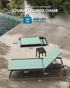 Foldable Pool Lounge Chairs, Aluminum Chaise Lounge Outdoor with 5 Positions Recliner - Free Assembly - Patio Lounge Chair for Poolside, Beach (LightGreen)