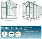 6*6.2*7.2FT Greenhouse for Outdoors, Polycarbonate Greenhouse with Stronger Wind Protection and Roof Vent, Walk-in Large Aluminum Sunroom Winter Proof, Green