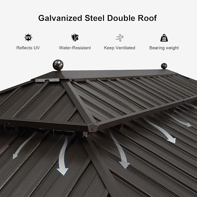 PURPLE LEAF 12' X 16' Outdoor Hardtop Galvanized Steel Double Roof Permanent Gazebo Canopy Aluminum Frame Patio Garden Gazebo with Curtains and Netting