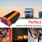1500W Car Power Inverter DC 12V to AC 110V Car Converter Charger Adapter with Dual Outlets and 4.2A Dual USB Ports DC to AC Power Inverter for Truck Outdoor Home Camping RV Hurricane Emergency Red