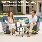 ovios 7 Pieces Patio Furniture Set, Outdoor Wicker Sofa Couch with Swivel Chairs 42" Fire Pit Table, High Back All Weather Modern Conversation Sets, Grey Rattan, Denim Blue