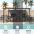 MEISSALIVVE 10' x 12' Wall Mounted Gazebo, Outdoor BBQ Grill Gazebo with Side Shelf, Lean to Metal Awnings with Sloped Roof, Heavy Duty Pergola for Backyard, Deck, Black