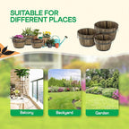 IDZO Set of 3 Wooden Flower Planters for Outdoor Plants, Acacia Wood Barrel Planters, Ergonomic Handles, Drainage Holes, Various Sizes, Walnut