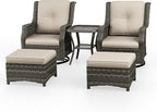 5 Piece Patio Furniture Wicker Conversation Set, 2 Swivel Chairs, 2 Ottomans with 1 Side Table, for Outdoors, Backyard, Deck, Beige