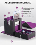 ZLCA MTG Commander Deck Box with Display Window, Deck Box Holds 100 Double-Sleeved with Dice Tray & 35pt Magnetic Card Holder（Black& Purple）